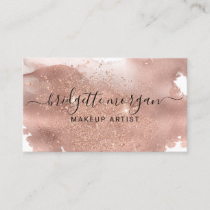 Modern Rose Glitter Foil Script Makeup Artist  Business Card