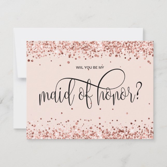 modern rose glitter will you be my maid of honour invitation (Front)