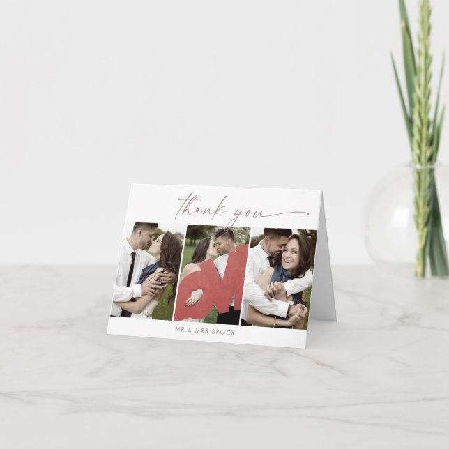 Modern Rose Gold 3 Photo Template Folded Thank You (Front)