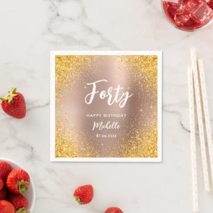 Modern Rose Gold 40th Birthday Stylish Name Script Napkin