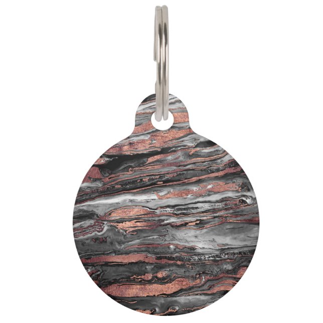 Modern rose gold abstract marbleised paint pet tag (Front)