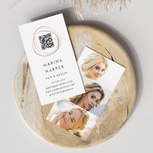 Modern Rose Gold Abstract QR Code Photo Portfolio Business Card