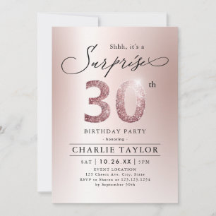 Modern rose gold adult surprise 30th birthday invitation