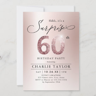 Modern rose gold adult surprise 60th birthday invitation