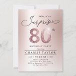 Modern rose gold adult surprise 80th birthday invitation<br><div class="desc">Modern Shhh, it's a surprise 80th birthday party invitation features stylish script and faux rose gold glitter number 80 and your party details on rose gold background, simple and elegant, great surprise adult milestone birthday invitation for women. the black background colour can be changed to any colour of your choice....</div>