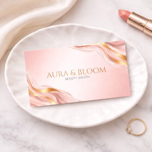 Modern Rose Gold Agate Marble Blush Pink Beauty Business Card