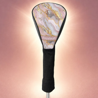 Modern Rose Gold Agate Patterned Personalised Golf Head Cover