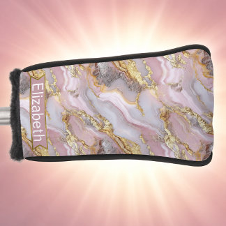Modern Rose Gold Agate Patterned Personalised Golf Head Cover