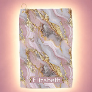 Modern Rose Gold Agate Patterned Personalised Golf Towel