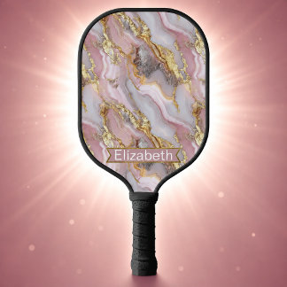 Modern Rose Gold Agate Patterned Personalised Pickleball Paddle