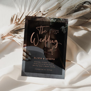 Modern Rose Gold and Black Overlay   Photo Wedding Invitation