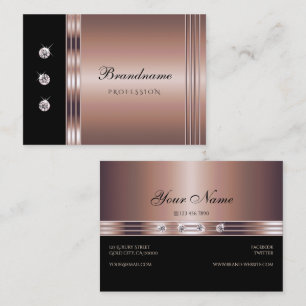 Modern Rose Gold and Black with Luminous Diamonds Business Card