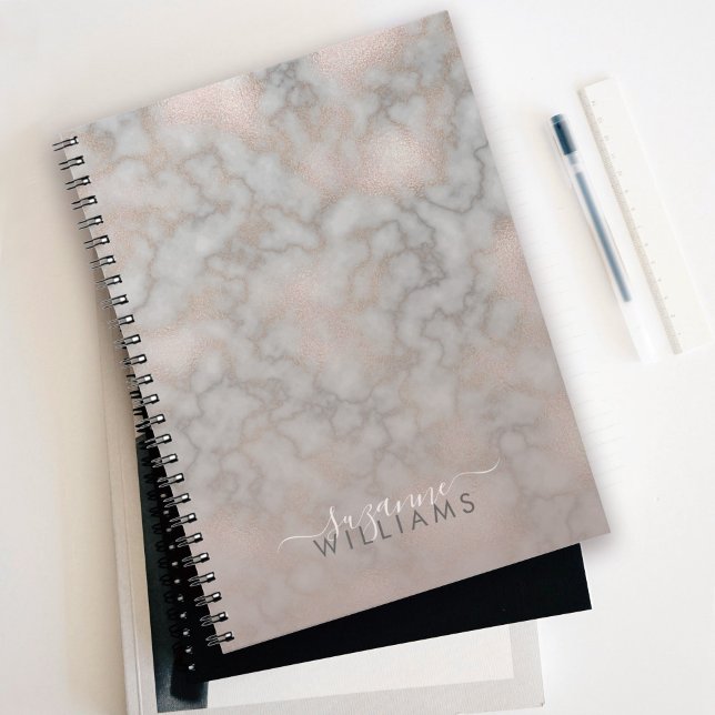 Modern Rose Gold and Grey Elegant Marble Notebook (Creator Uploaded)