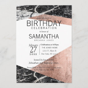 Modern Rose Gold and Marble Birthday Party Invitation