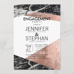 Modern Rose Gold and Marble Engagement Party Invitation