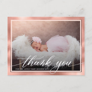 Modern Rose Gold Baby Shower Thank You Postcard