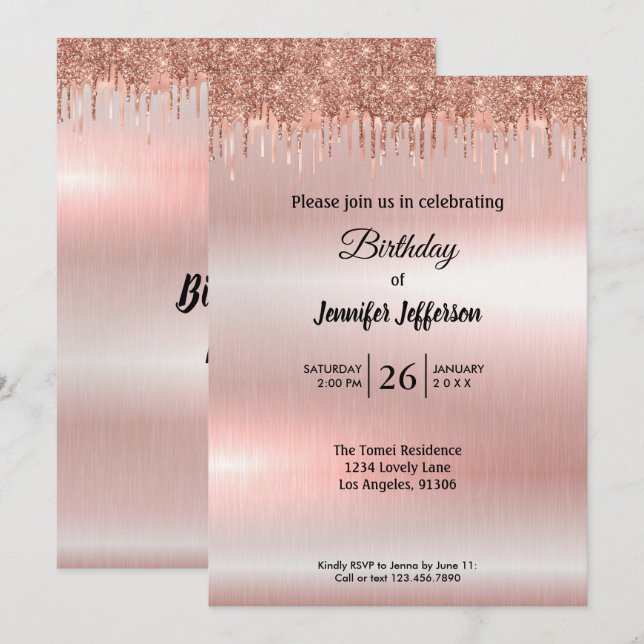 Modern rose gold Birthday invitation (Front/Back)