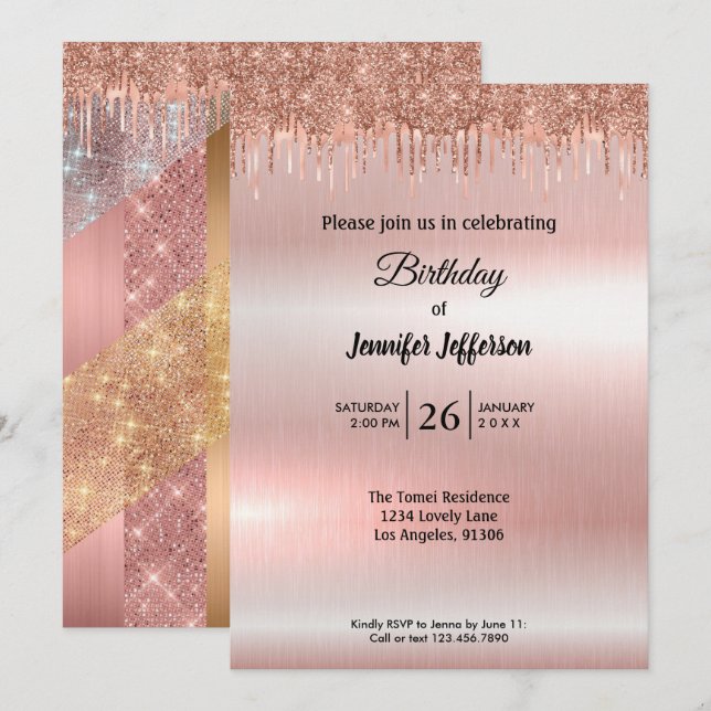 Modern rose gold Birthday invitation (Front/Back)