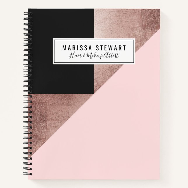 Modern Rose Gold Black Blush Pink Geometric Notebook (Front)