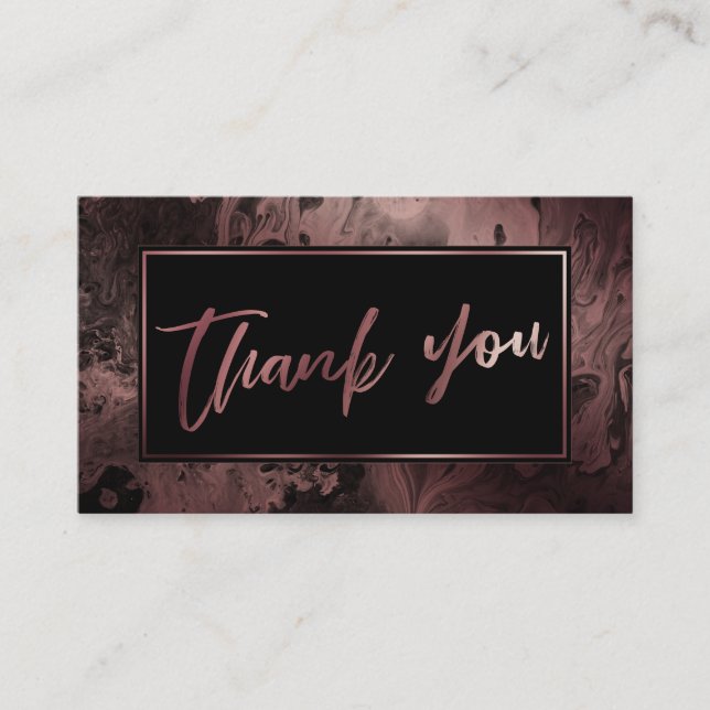 Modern Rose Gold & Black Marbled Thank You Insert (Front)