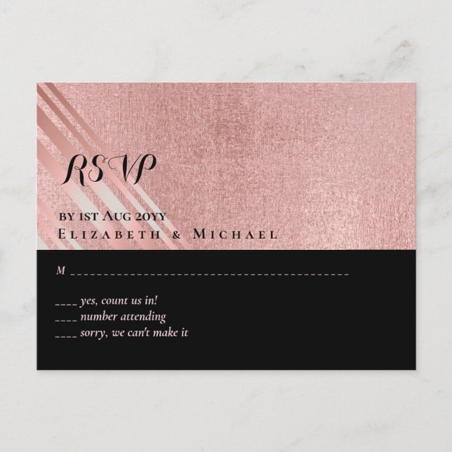 Modern Rose Gold Black Wedding Postcard (Front)