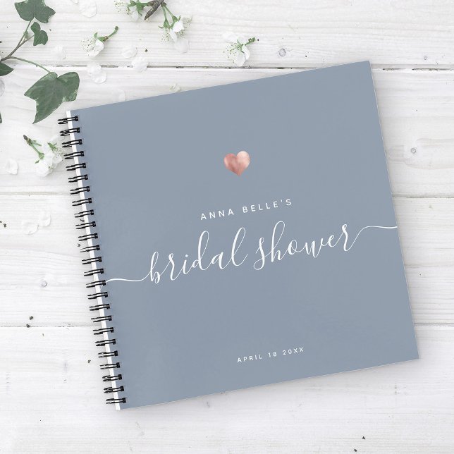 Modern Rose Gold Blue Script Bridal Shower Guest Notebook (Creator Uploaded)