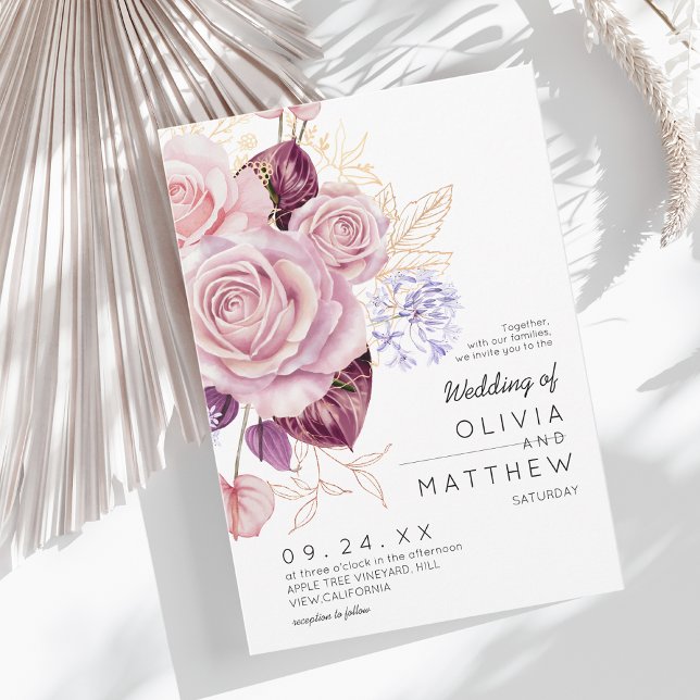 Modern Rose Gold Blush Floral Wedding  Invitation (Creator Uploaded)