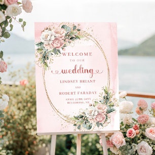 Modern Rose Gold Blush Floral Welcome Sign