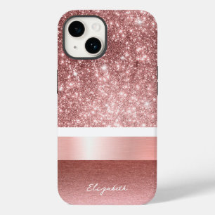 Modern Rose Gold Blush Foil Faux Glitter Monogram Case-Mate iPhone 14 Case