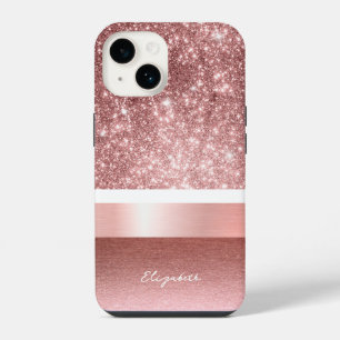 Modern Rose Gold Blush Foil Faux Glitter Monogram iPhone 14 Case