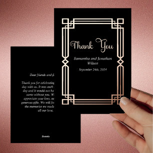 Modern Rose Gold Border on Black Thank You Card