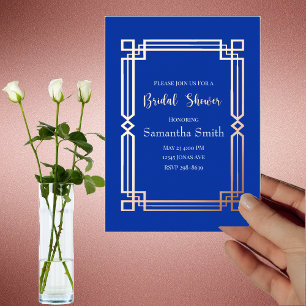 Modern Rose Gold Border on Navy Blue Bridal Shower