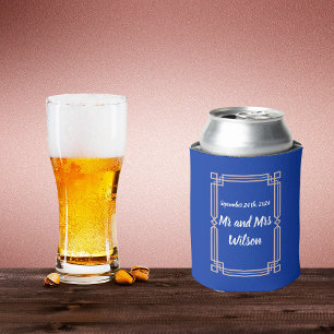 Modern Rose Gold Border on Navy Blue Can Cooler