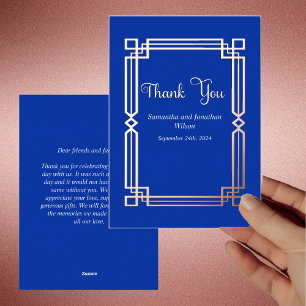 Modern Rose Gold Border on Navy Thank You Card