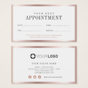Modern rose gold border salon appointment card