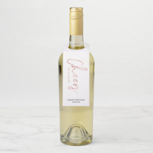 Modern Rose Gold Brush Lettering Cheers Party Bottle Tag