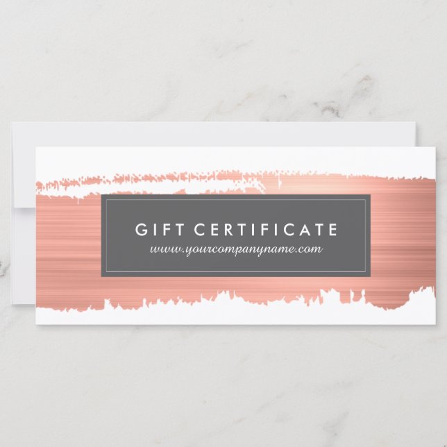 Modern Rose Gold Brush Stroke Gift Certificate (Front)
