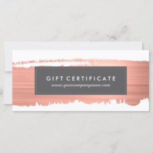 Modern Rose Gold Brush Stroke Gift Certificate