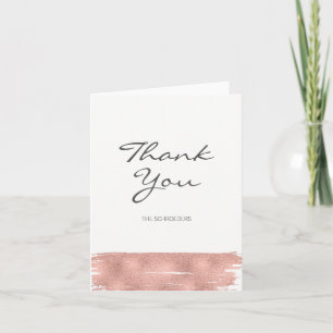 Modern Rose Gold Brush Wedding Thank You Card