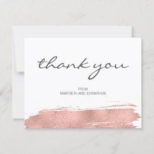 Modern Rose Gold Brush Wedding Thank You Card