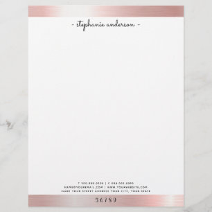 Modern Rose Gold Brushed Metallic Personalised Custom Letterhead