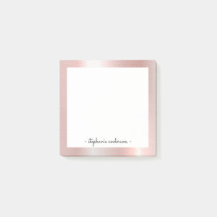 Modern Rose Gold Brushed Metallic Personalized Post-it Notes
