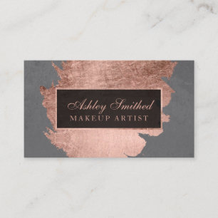 Modern rose gold brushstroke grey cement makeup business card