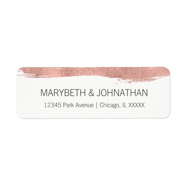 Modern Rose Gold Brushstroke Wedding Address Label (Front)