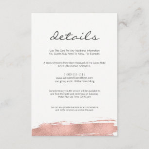Modern Rose Gold Brushstroke Wedding Details Card