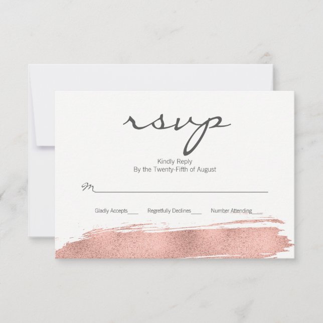 Modern Rose Gold Brushstroke Wedding RSVP Card (Front)