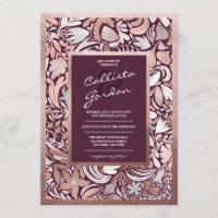 Modern Rose Gold Burgundy Floral Botanical Wedding