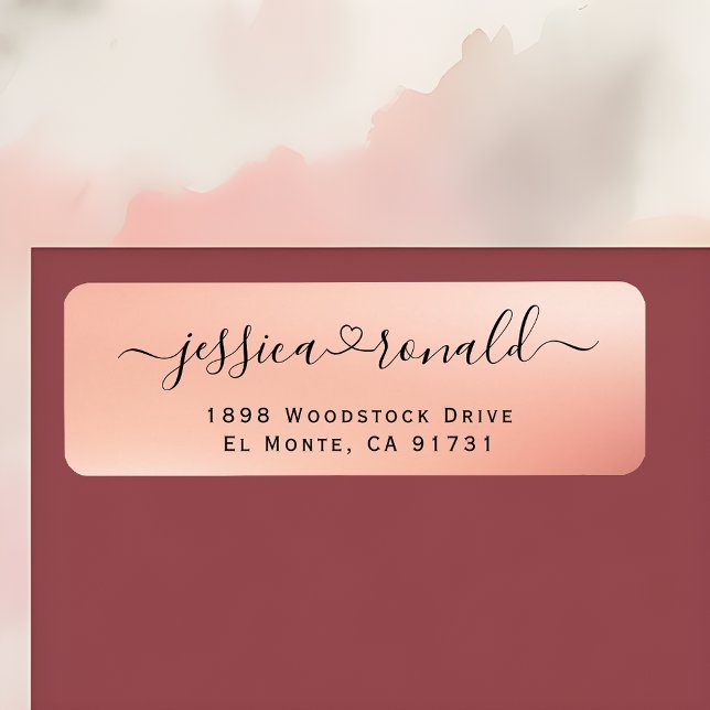 Modern Rose Gold Calligraphy Return Address Labels (Love Forever Enveloped in Modern Elegance ❤️✉️)