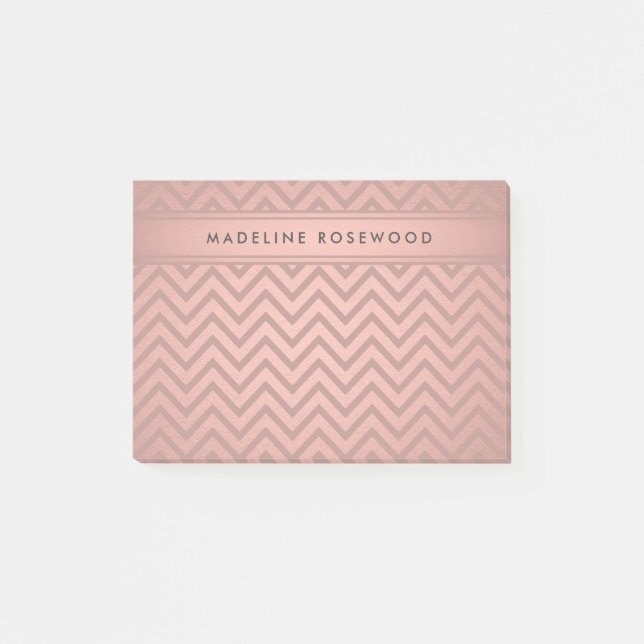 Modern Rose Gold Chevron Pattern Monogrammed Post-it Notes (Front)