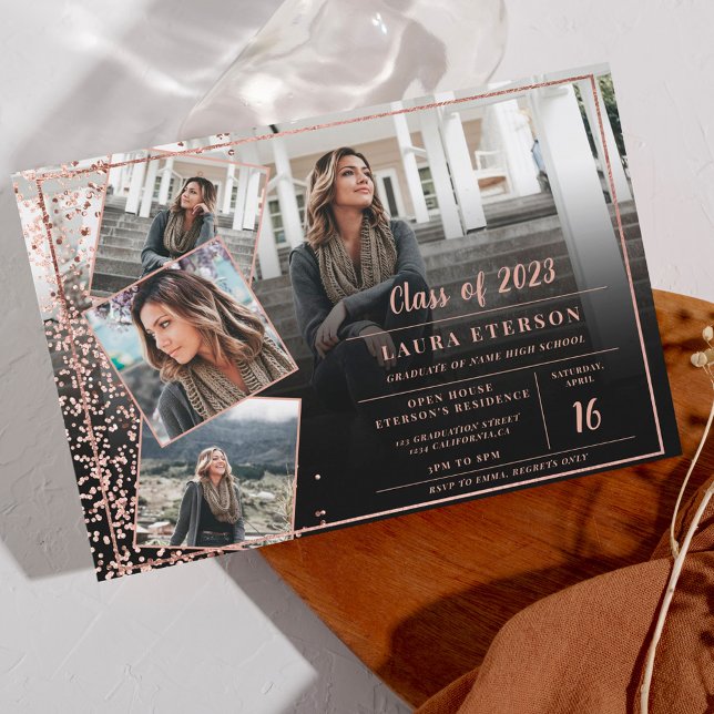 Modern rose gold chic minimalist photo graduation invitation (Creator Uploaded)